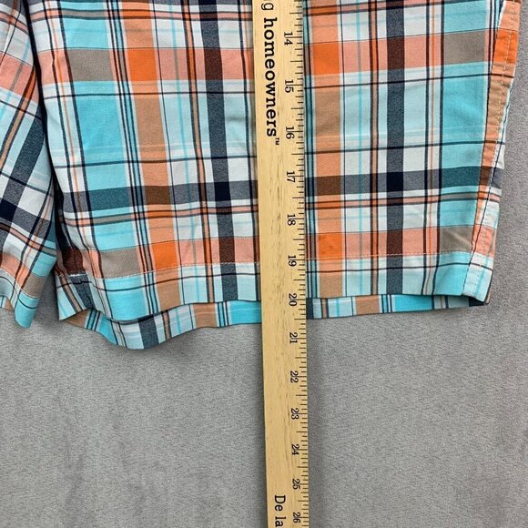 FootJoy Mens Shorts 34 Blue Orange Plaid Chino Golf 10" Inseam Nylon Polyester - Picture 5 of 10